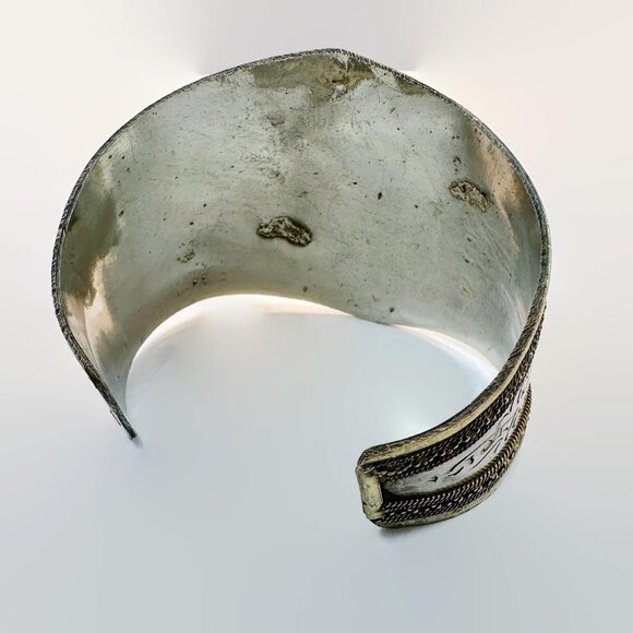 Lapis Bracelet, Afghan, Kuchi Jewelry, Silver Cuff, Brass, Mixed Metal, Vintage - Picture 3 of 6